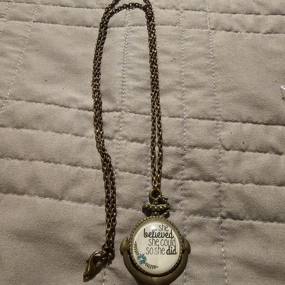 Antique Bronze Inspirational Necklace (She Believed She Could So She Did)